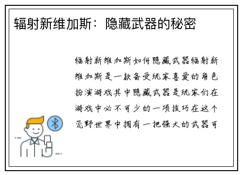 辐射新维加斯:隐藏武器的秘密